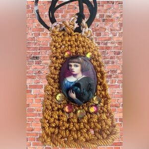 Hand Knits 2 Love Necklace Crochet Cabochon Girl Raven Faux Suede Designer Hip